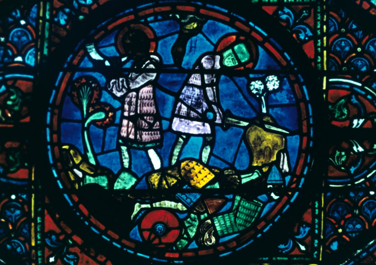 Roland quebra a espada e toca a buzina, vitrais, Catedral de Chartres, França, 1194-1260 de Unbekannt