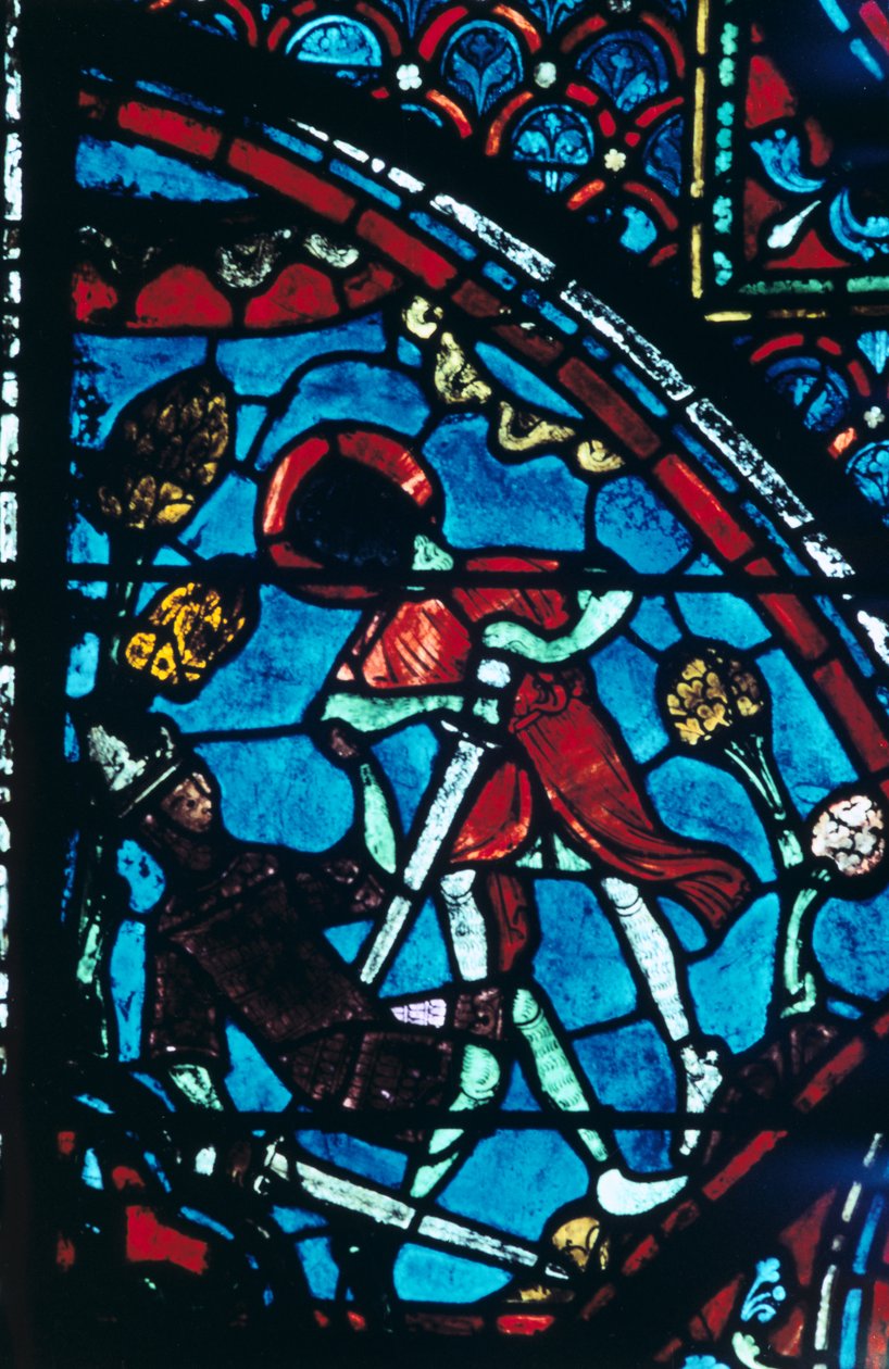 Roland perfura o gigante Ferragut no umbigo, vitral, Catedral de Chartres, 1194-1260 de Unbekannt