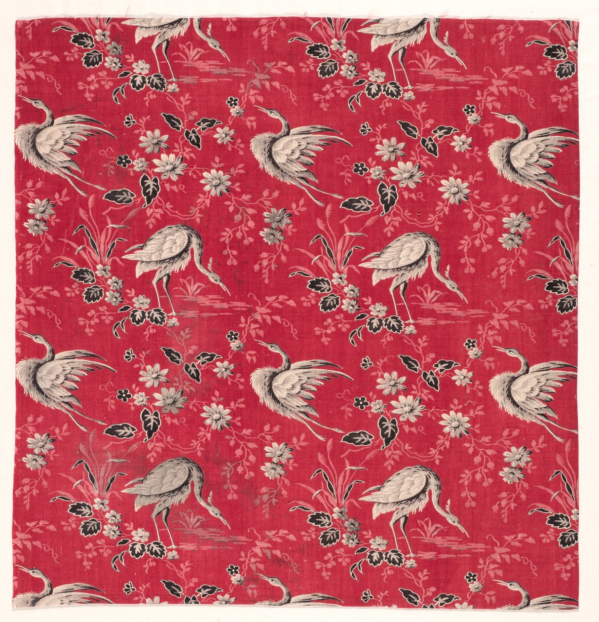 Algodão impresso em rolo com desenho de garça e flor, de 1800. de Unbekannt