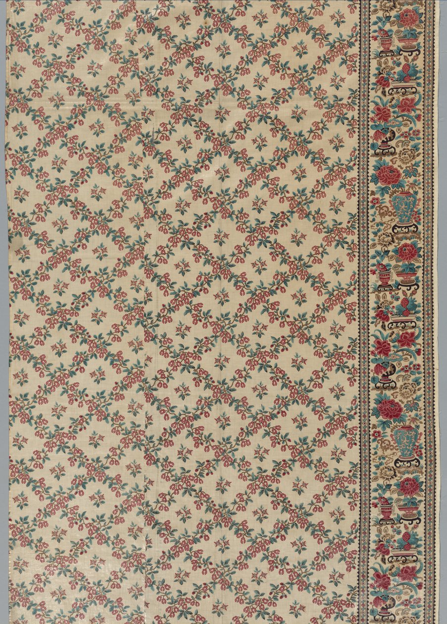 Chintz envidraçado com rolo e estampado com desenho de flores e vasos, de 1800. de Unbekannt
