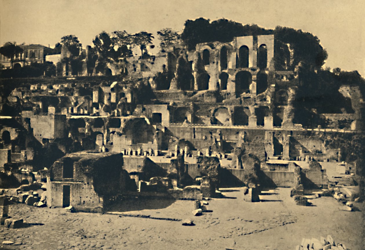 Roma - As ruínas da casa de Calígula, elevando-se acima da Casa das Virgens Vestais, 1910 de Unbekannt