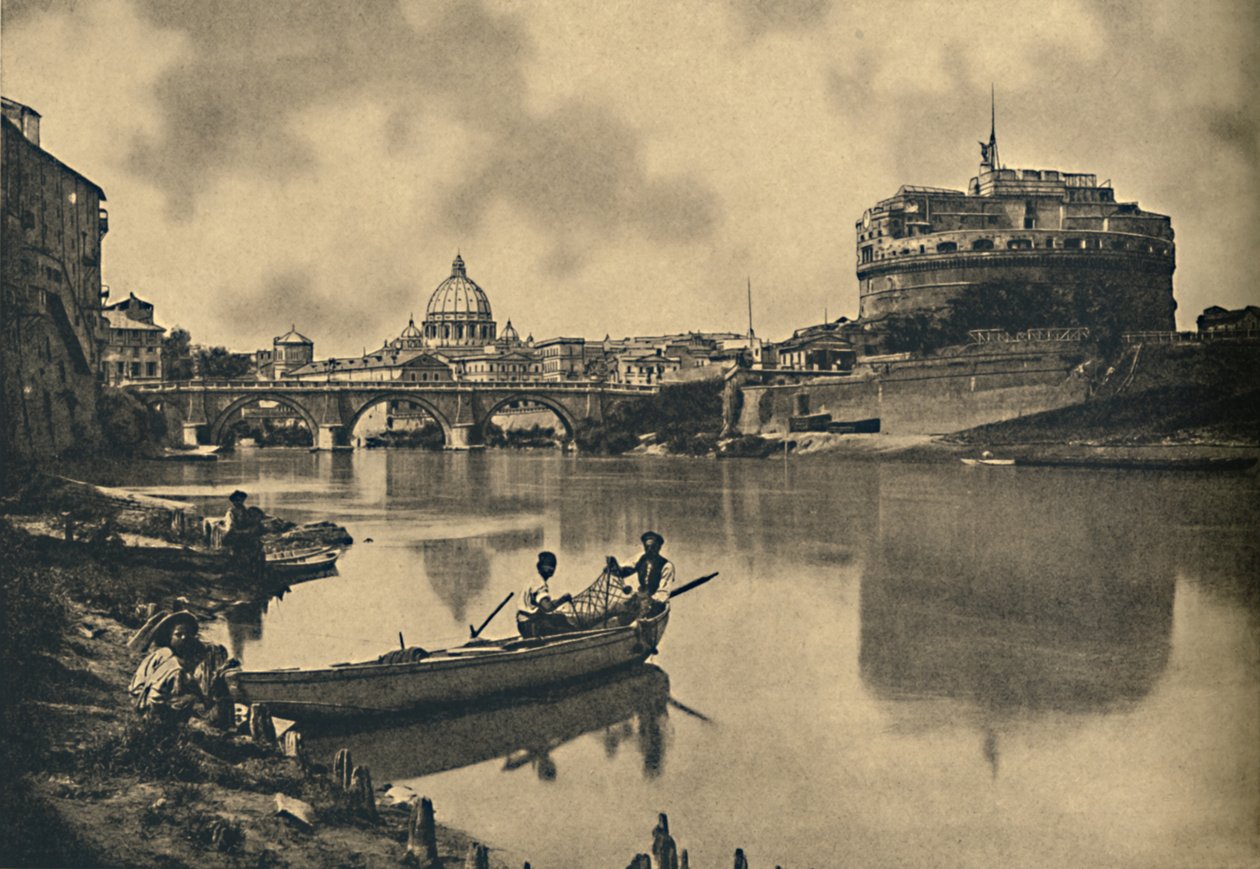 Roma - O Tibre - Castelo e Ponte de S. Angelo. Cúpula de São Petersburgo, 1910 de Unbekannt