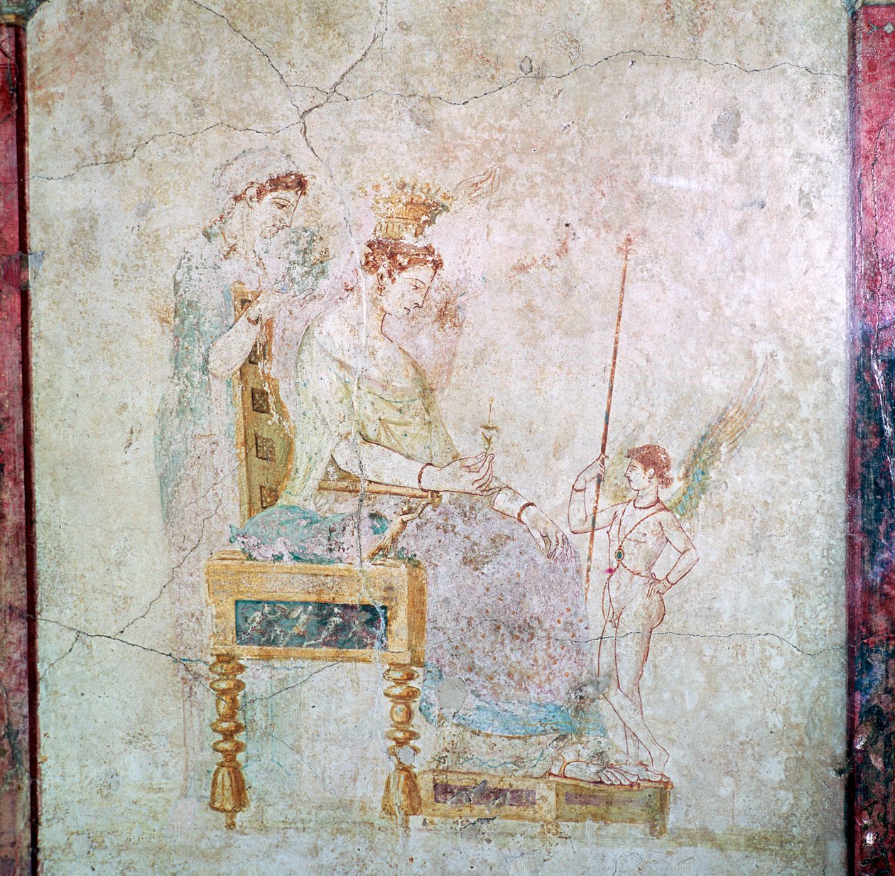 Pintura mural romana de Afrodite, Eros e uma das Graças, século I de Unbekannt