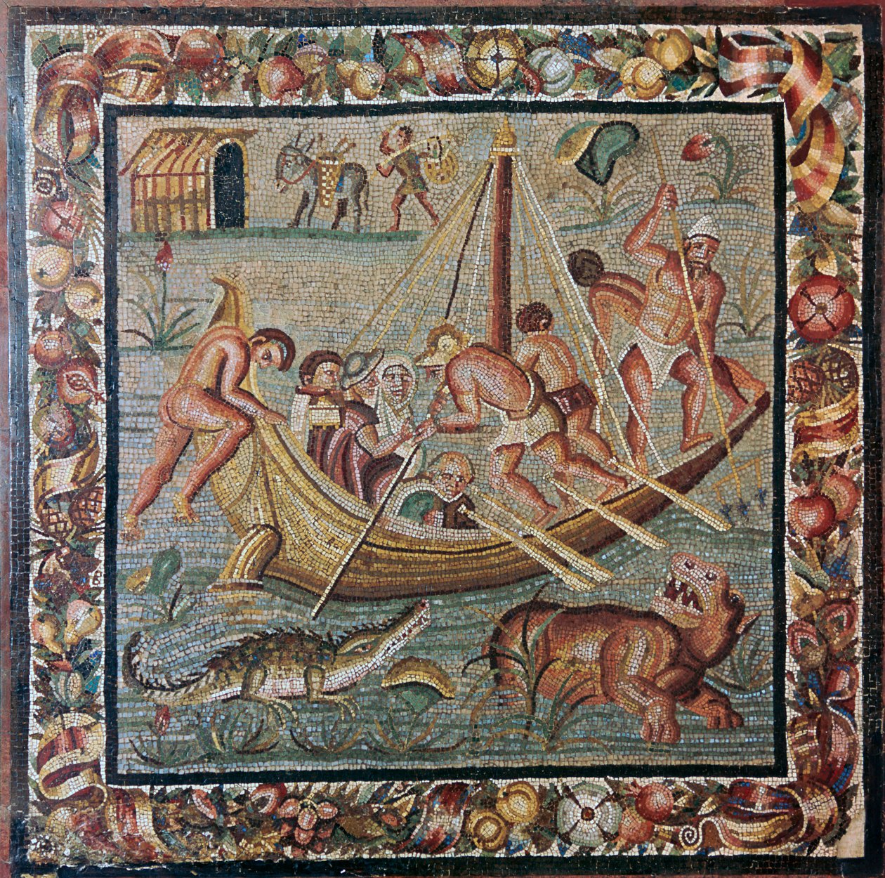 Mosaico da parede romana de um ferry-boat, século I de Unbekannt