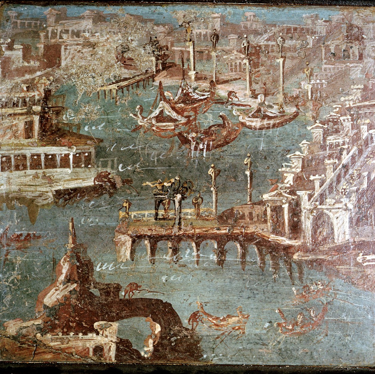 Pintura de parede romana de uma cena do porto, Stabiae, perto de Pompeia, Itália de Unbekannt