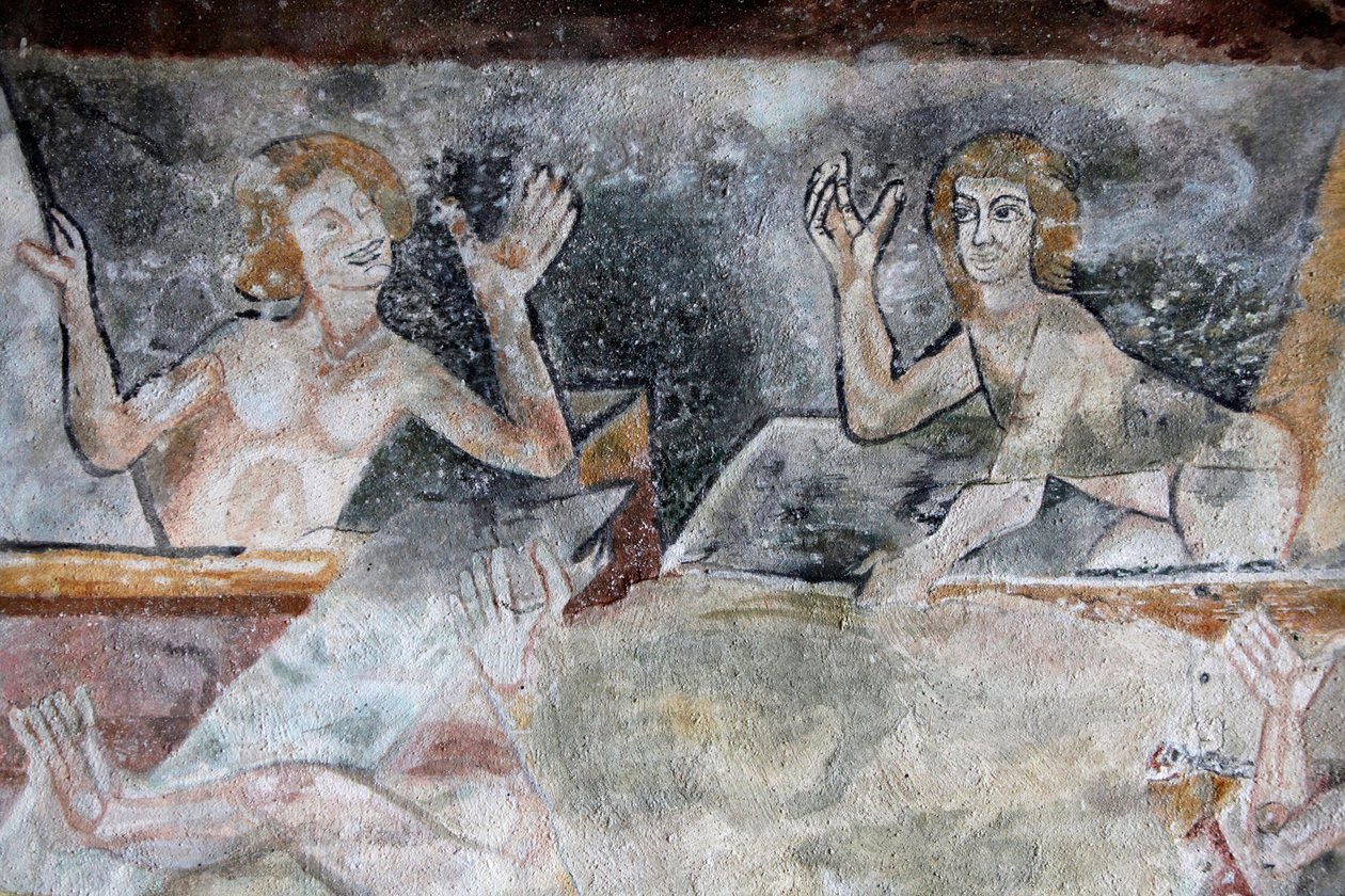 Pintura românica retratando a Ressurreição na igreja de São Pedro, Brancion, Brancion, França de Unbekannt