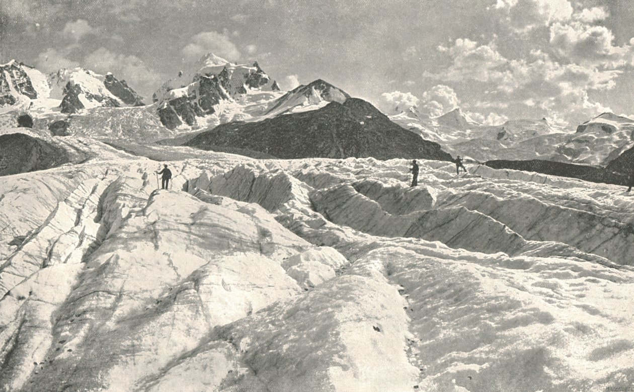 Geleira de Roseg perto de Pontresina, Engadine, Suíça, 1895. de Unbekannt