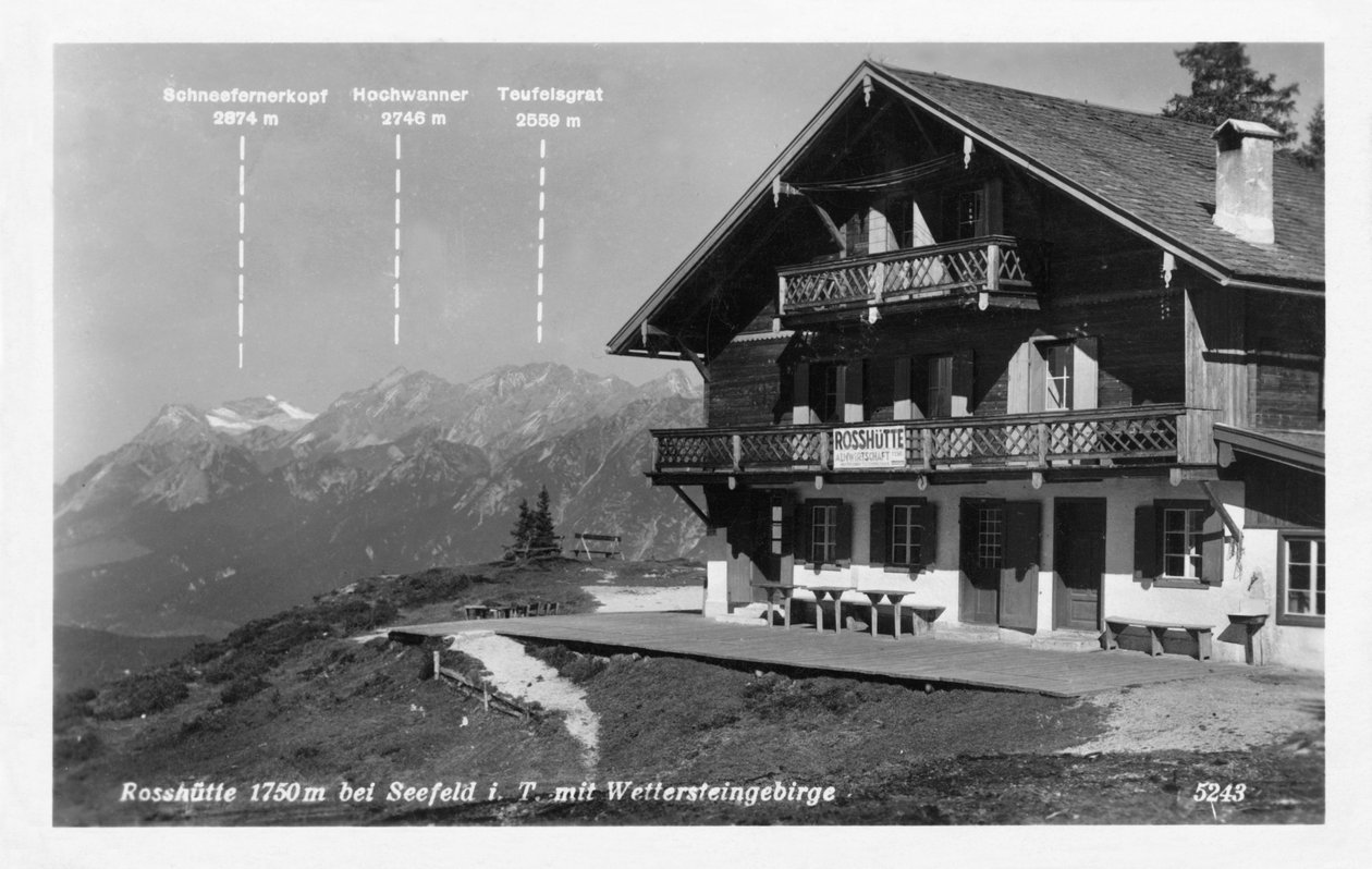 Rosshutte e as montanhas Wettersteingebirge, perto de Seefeld, Áustria, século XX de Unbekannt