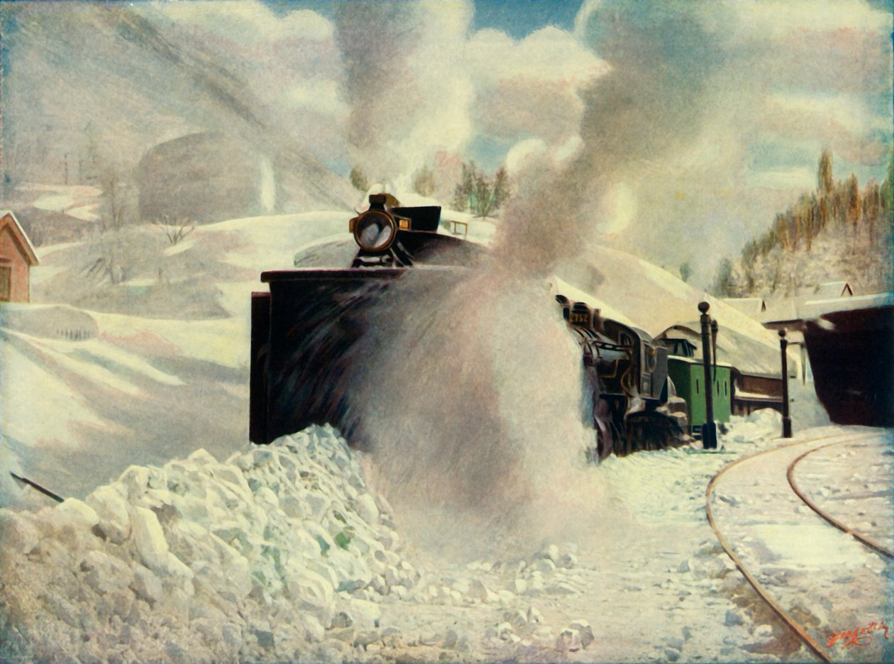 Arado de neve giratório na estrada de ferro pacífica do sul da garganta azul, Califórnia, 1930. de Unbekannt