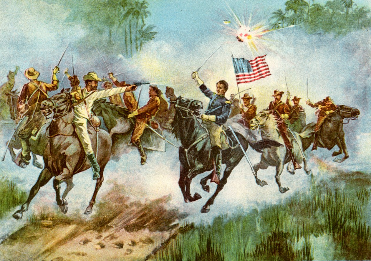 Rough Riders carimbando um posto avançado espanhol, Cuba, Guerra Hispano-Americana, 1898 de Unbekannt