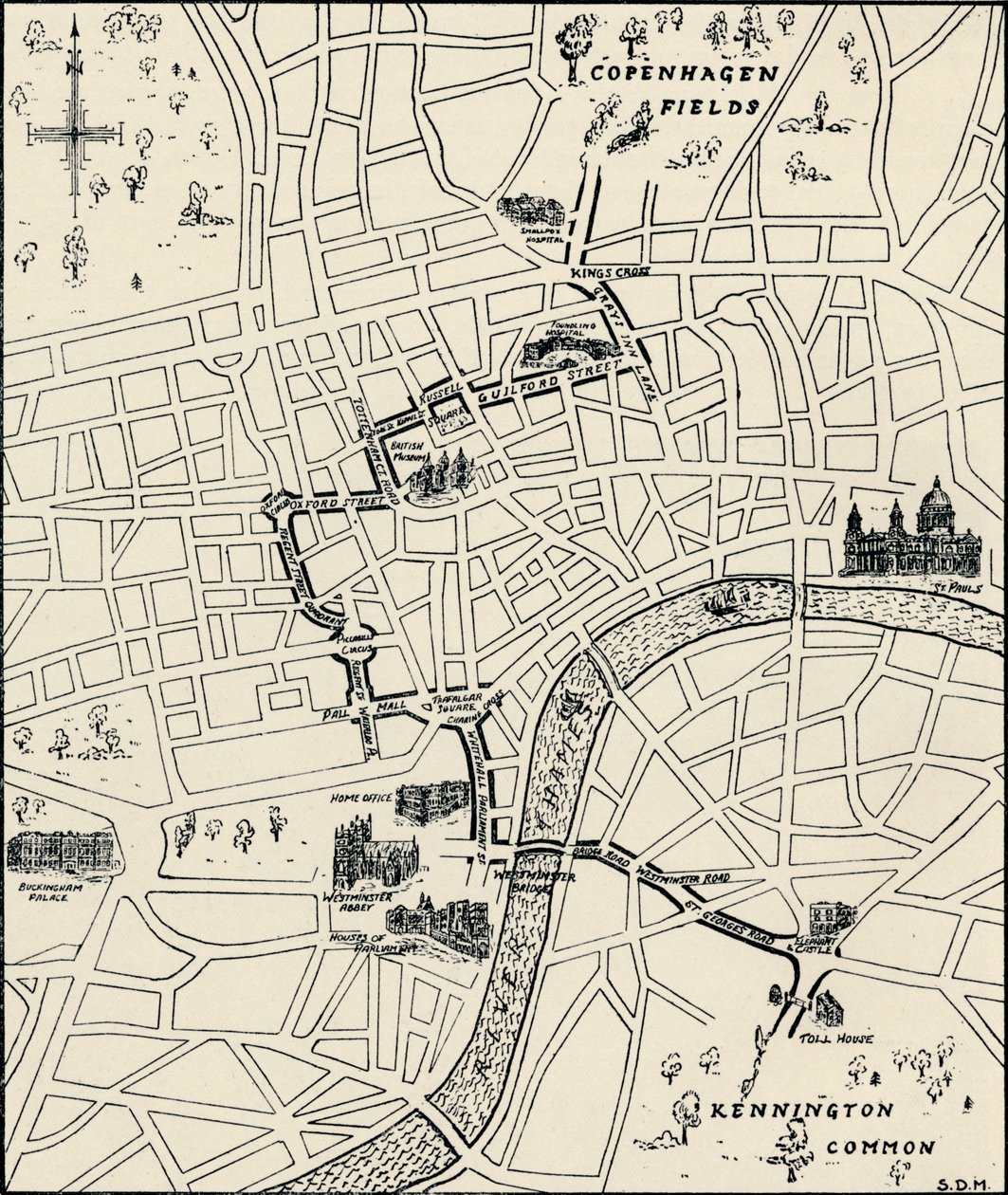 Rota da marcha de protesto para libertar os Mártires da Tolpuddle, 1834, 1934 de Unbekannt