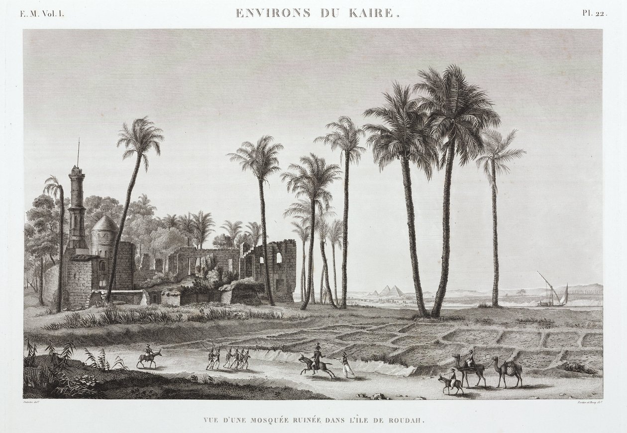 Mesquita arruinada na Ilha de Roudah, perto do Cairo, Egipto, c 1798 de Unbekannt