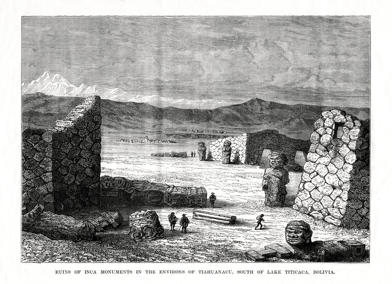 Ruínas dos monumentos incas nos arredores de Tiahuanacu, ao sul do lago Titicaca, Bolívia, 1877 de Unbekannt