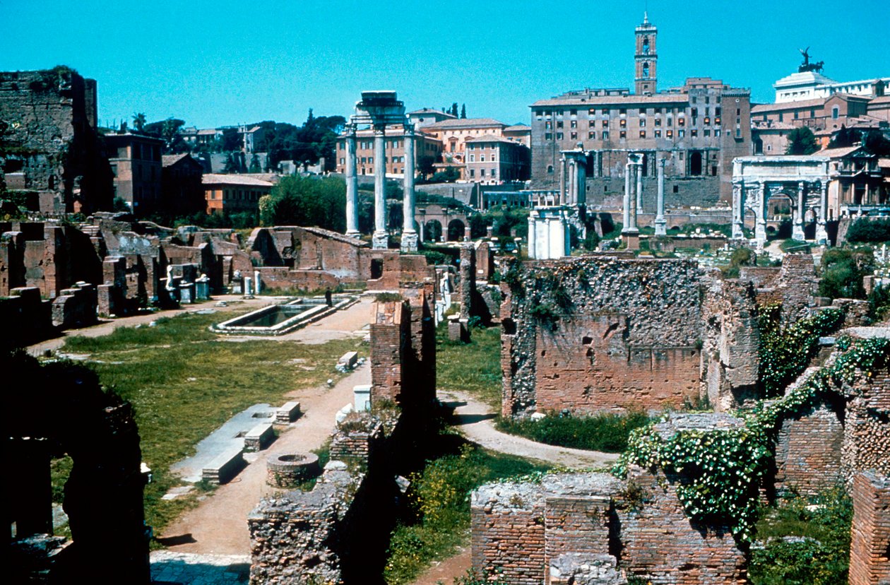 Ruínas do Fórum, Roma, com a Casa das Vestais à esquerda de Unbekannt