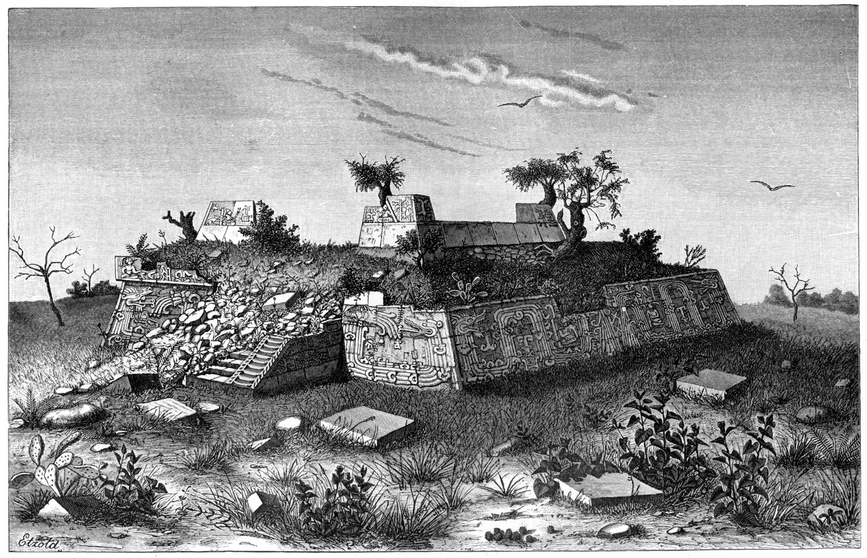 Ruínas dos degraus da pirâmide de Xochicalco, México, 1901 de Unbekannt