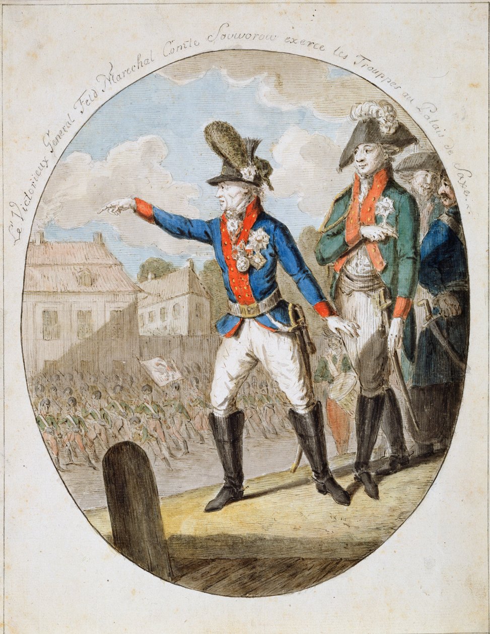 Marechal-de-campo russo Alexander Suvorov, inspecionando tropas, c1794 de Unbekannt