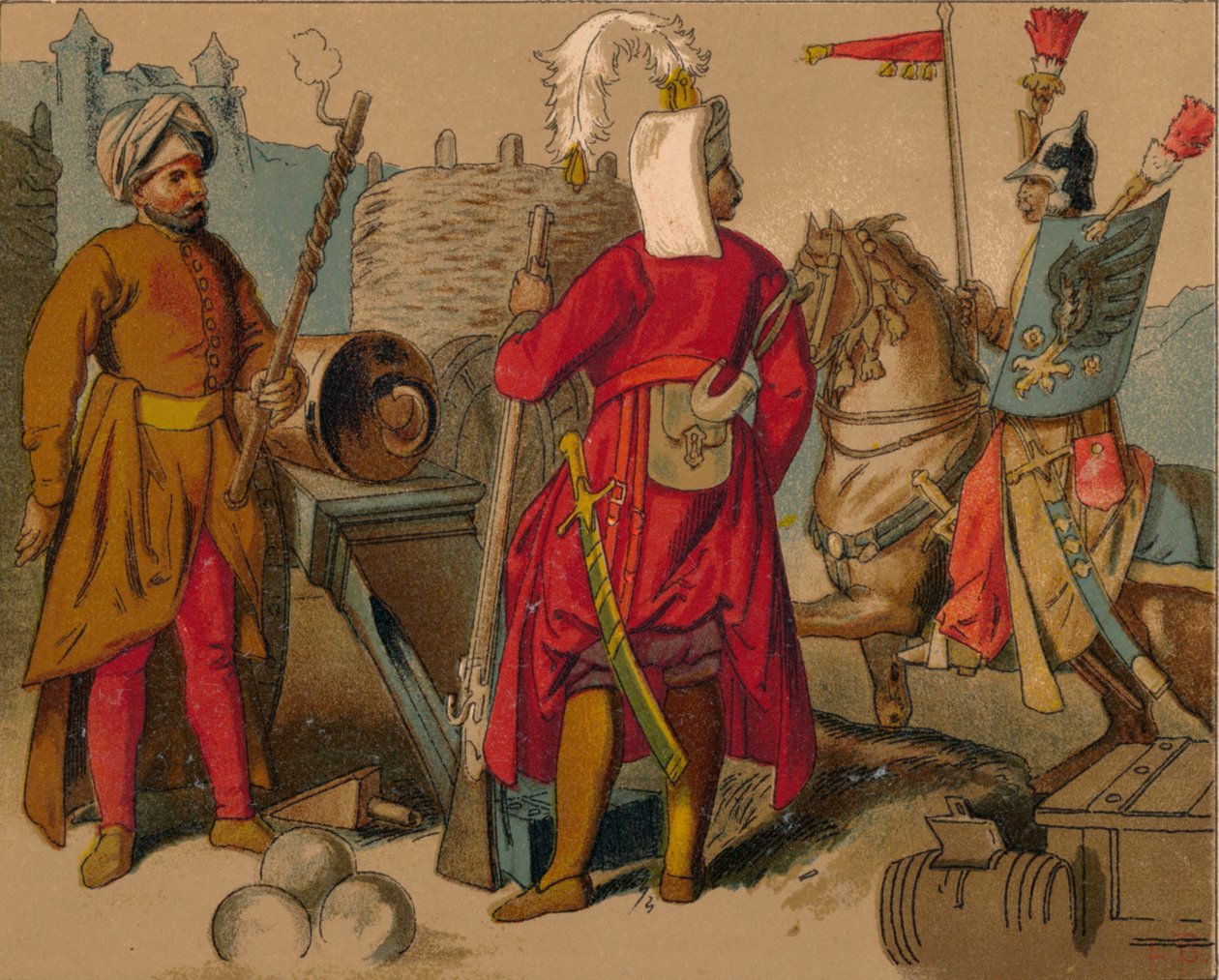 Strelitzi russo e guardas turcos do século XVII - artilheiro, janízaro, spahioglan, c1 de Unbekannt