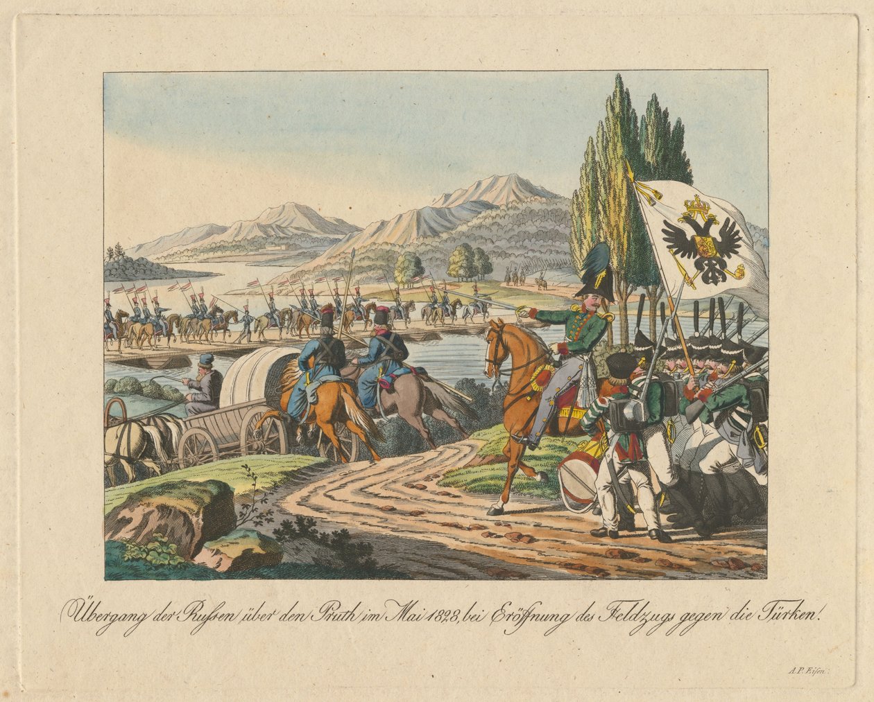 Exército russo atravessa o rio Pruth na Moldávia em maio de 1828, 1829 de Unbekannt