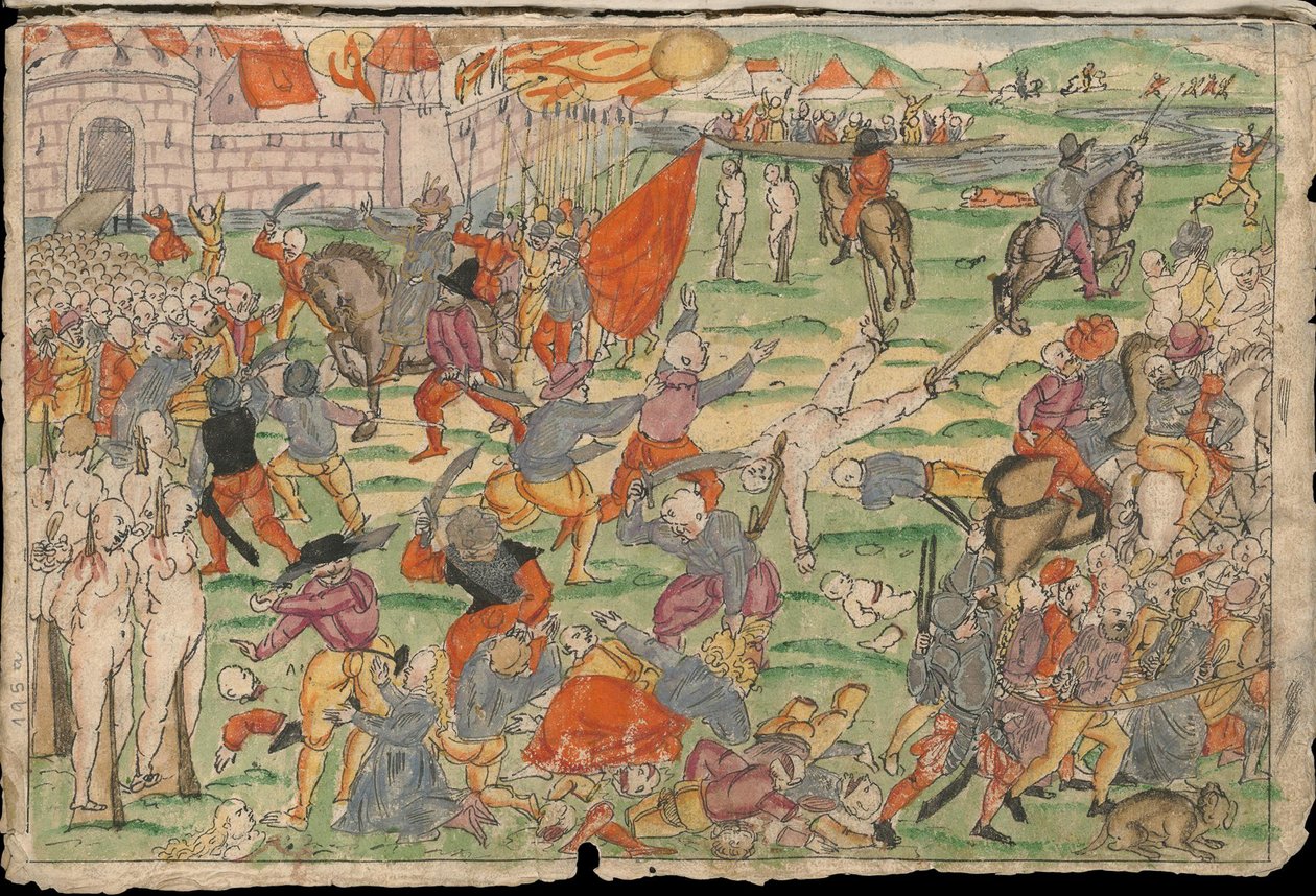 Atrocidades russas na Livônia em julho e agosto de 1577. Da coleção de Johann Jakob Wicks de Nachric de Unbekannt