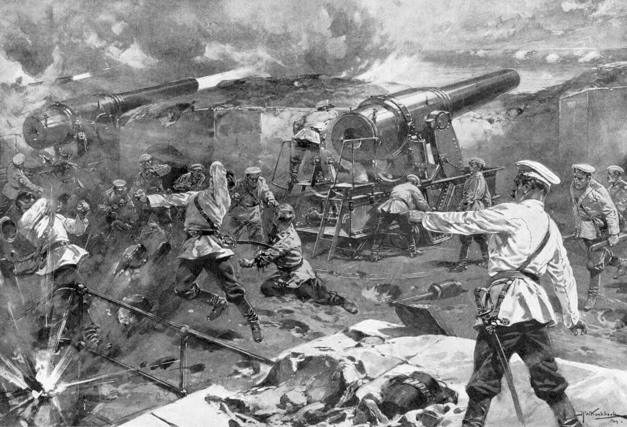 Bateria russa em ação, guerra russo-japonesa, 1904-5 de Unbekannt