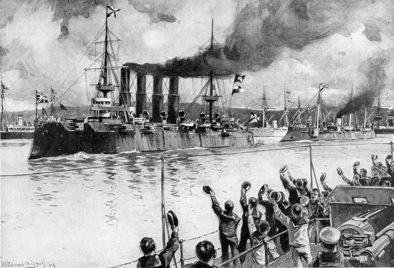 Cruzador russo a caminho da Batalha de Chemulpo, Guerra Russo-Japonesa, 1904-5 de Unbekannt