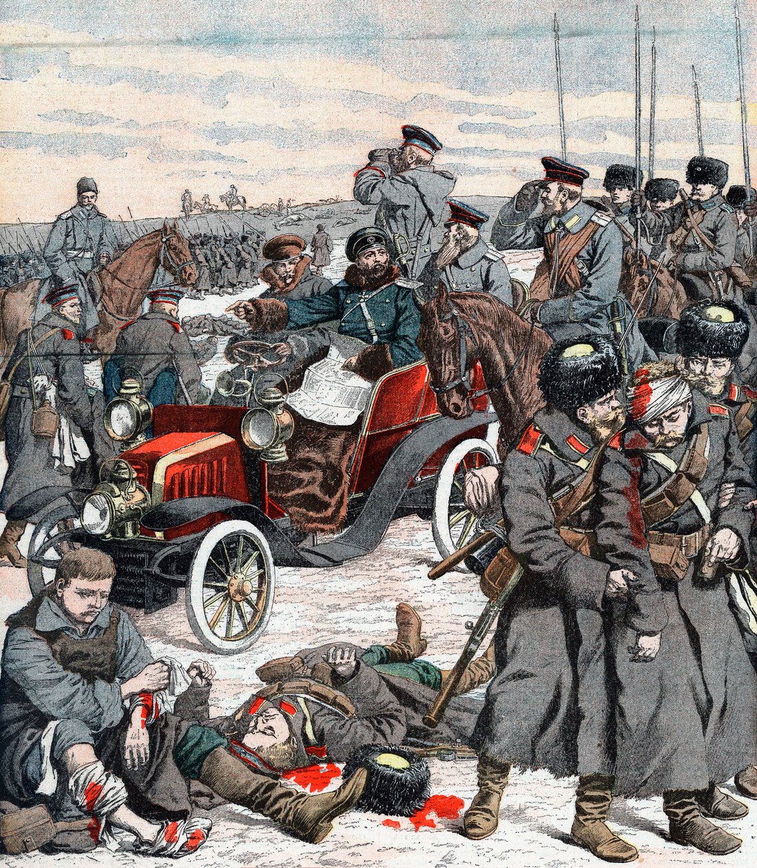 General russo que dirige a campanha de seu carro, Guerra Russo-Japonesa, 1904 de Unbekannt