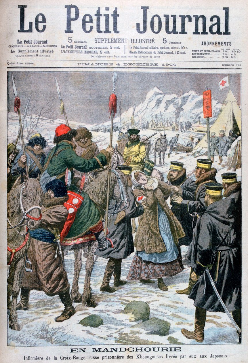 Enfermeira russa feita prisioneira pelos manchus sendo entregue aos japoneses, Manchuria, 1904 de Unbekannt