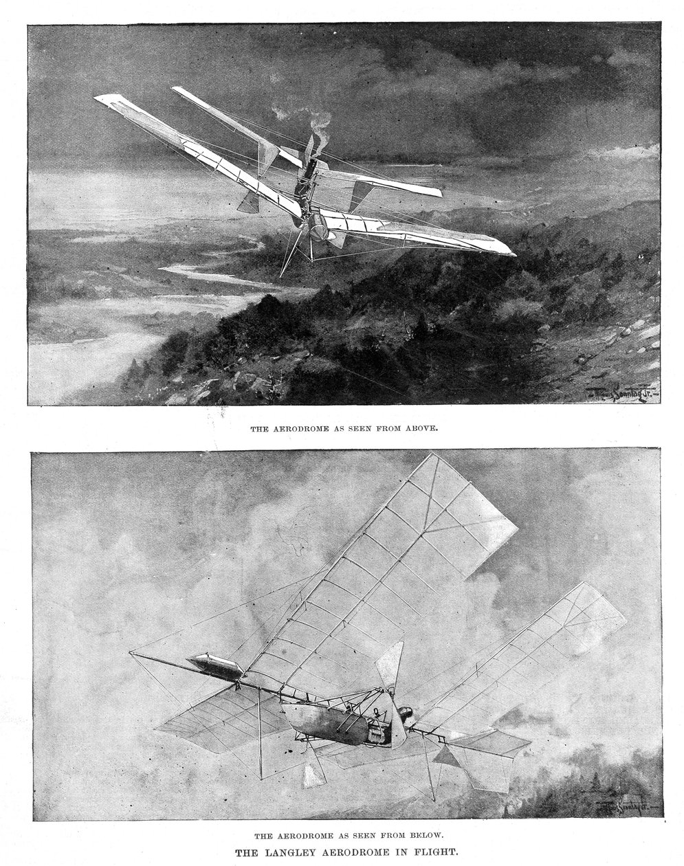 Modelo aerodromo do avião a vapor SP Langleys, visto de cima e de baixo, 1902 de Unbekannt