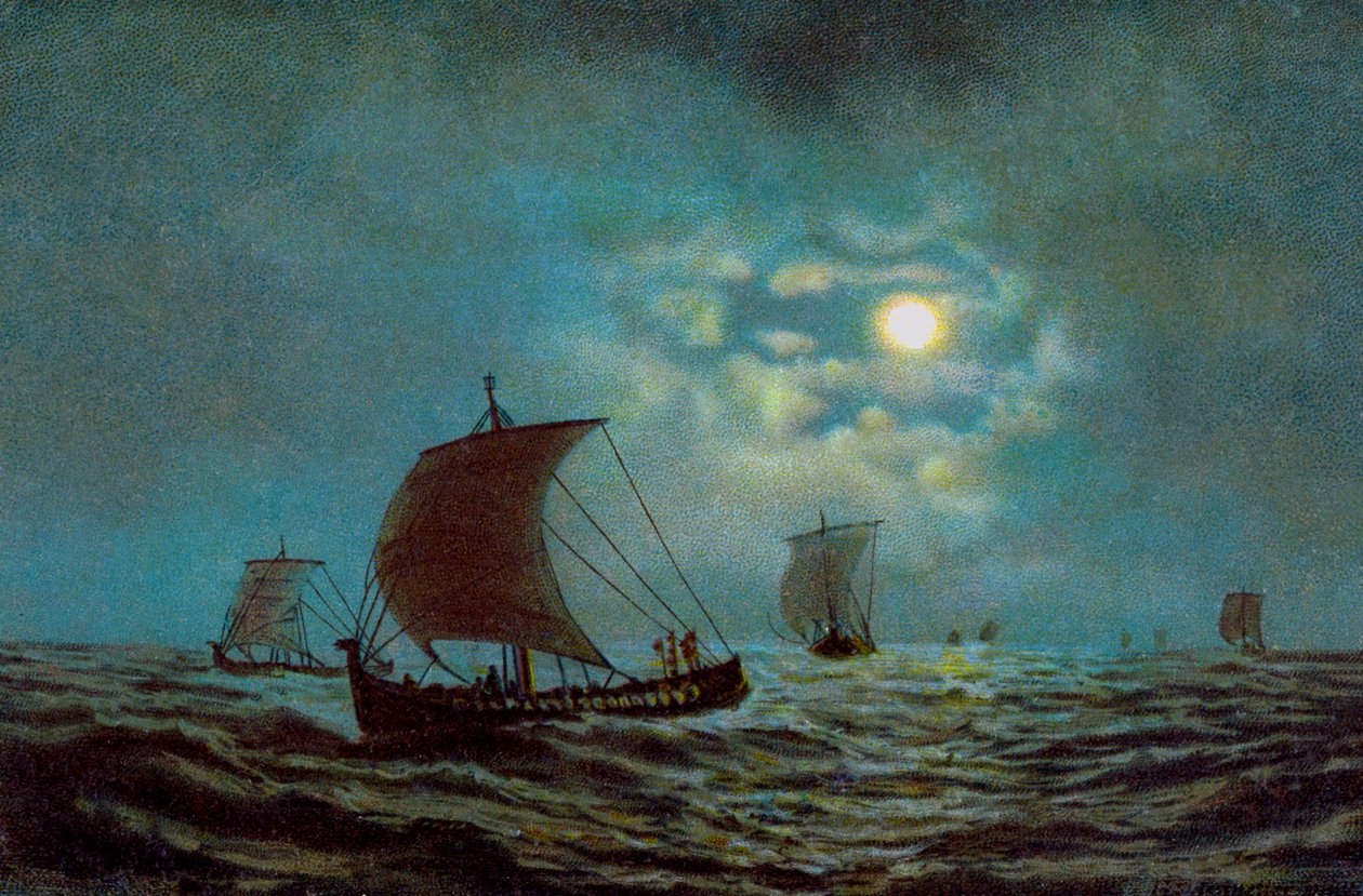 Barcos à vela durante a noite, século XX de Unbekannt