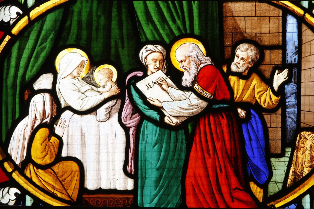 Catedral de Saint-Corentin (Saint Corentin), Quimper Stained glass : nascimento de João Batista, Quimper, França de Unbekannt