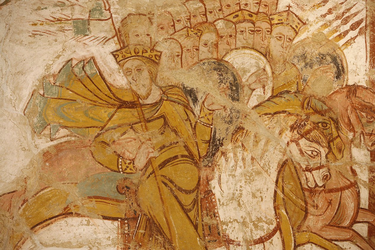 Pintura da abadia de Saint-Savin: reis atacados por Abraão e seus seguidores, Saint-Savin-sur-Gartempe, França de Unbekannt