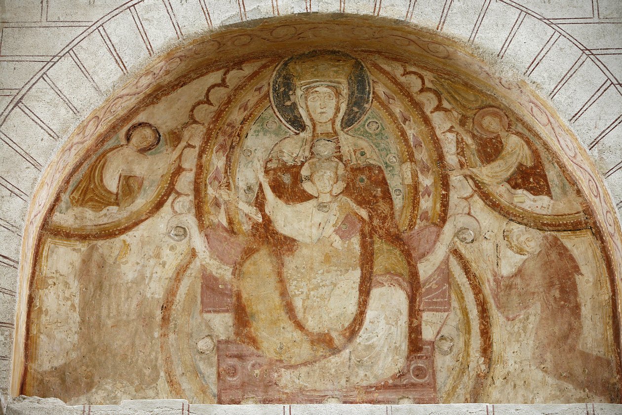 Tímpano da abadia de Saint-Savin: Virgem e criança, Saint-Savin-sur-Gartempe, França de Unbekannt