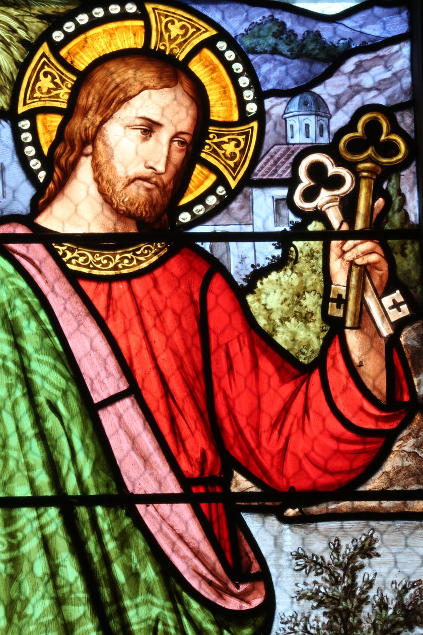 Igreja de Saint Fargeau. Janela de vidro manchado. Jesus. França de Unbekannt