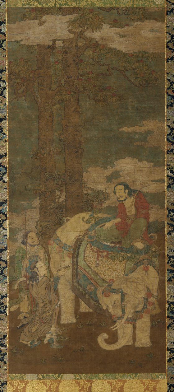 Sakyamuni em um elefante, século 16-17. de Unbekannt