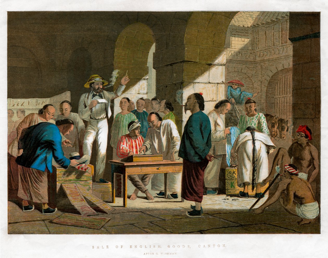 Venda de mercadorias inglesas, Canton, 1858 de Unbekannt