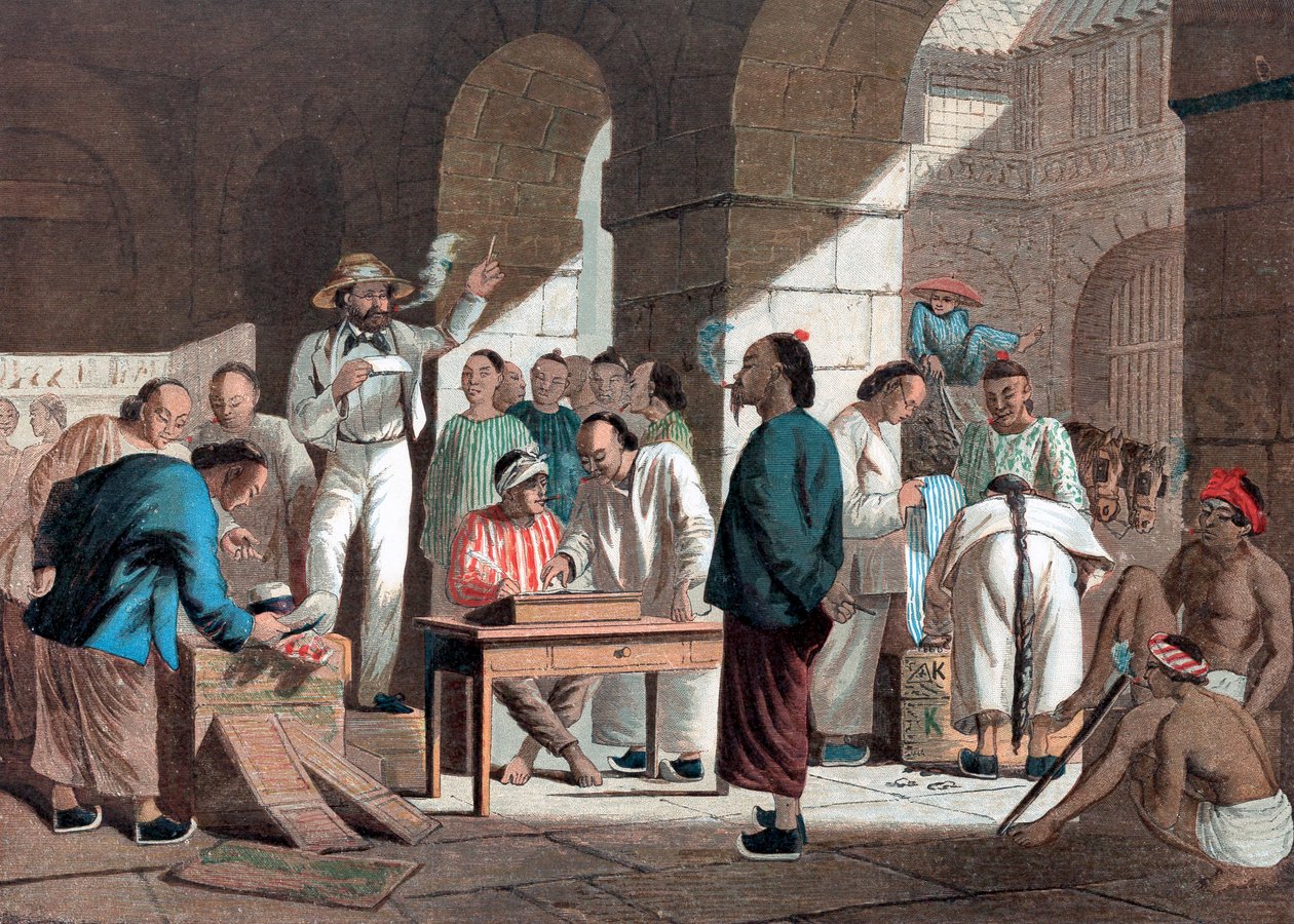 Venda de produtos ingleses em Canton, 1858 de Unbekannt