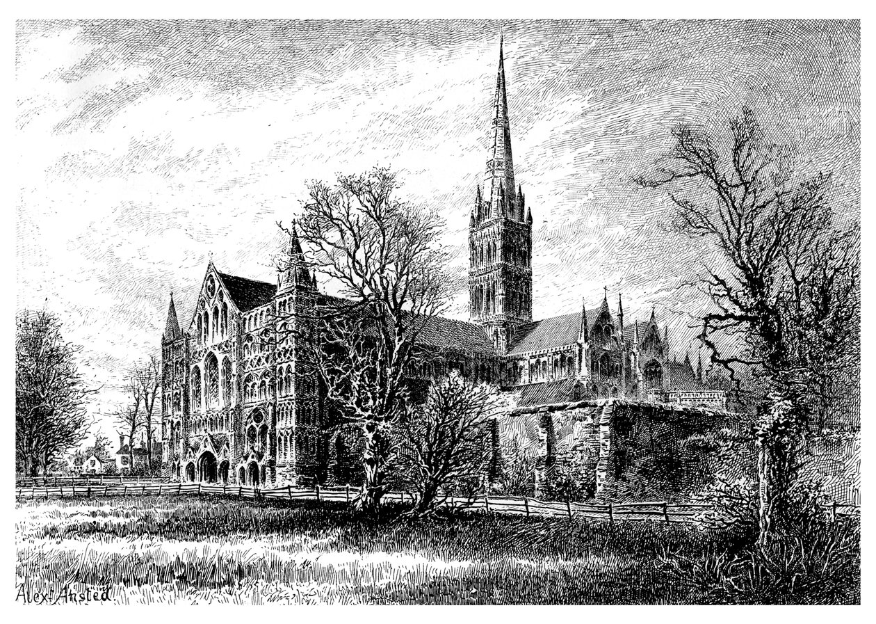 Catedral de Salisbury, do sudoeste, 1895 de Unbekannt