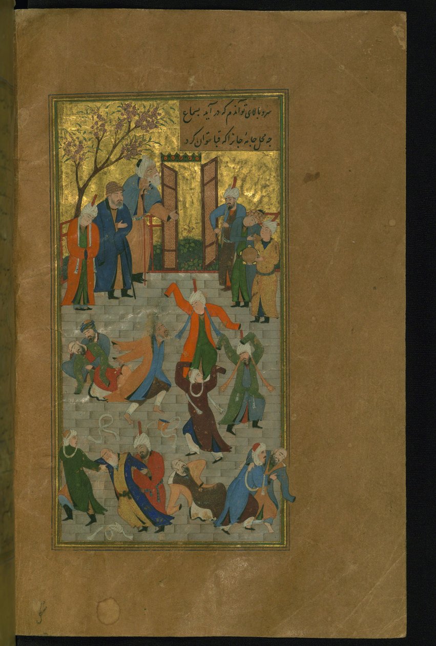 Cerimônia de Sama. Miniatura de um manuscrito do Divã de Hafez, 1512 de Unbekannt