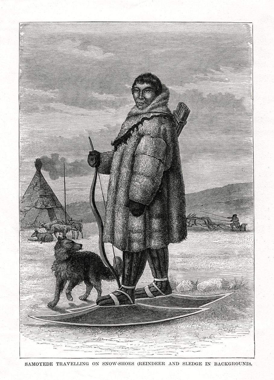 Samoyede viajando em sapatos de neve, Rússia, 1877 de Unbekannt