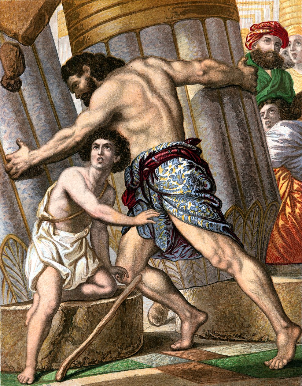 Sansão derrubando o Templo de Dagon, deus dos filisteus, meados do século XIX de Unbekannt