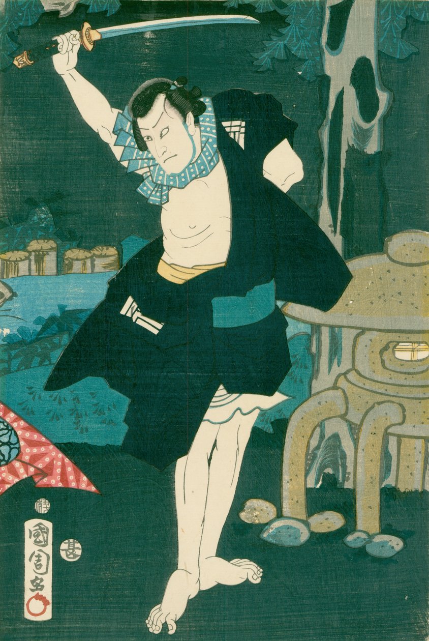 Guerreiro Samurai. Pintura japonesa em seda, no estilo tradicional japonês de Unbekannt