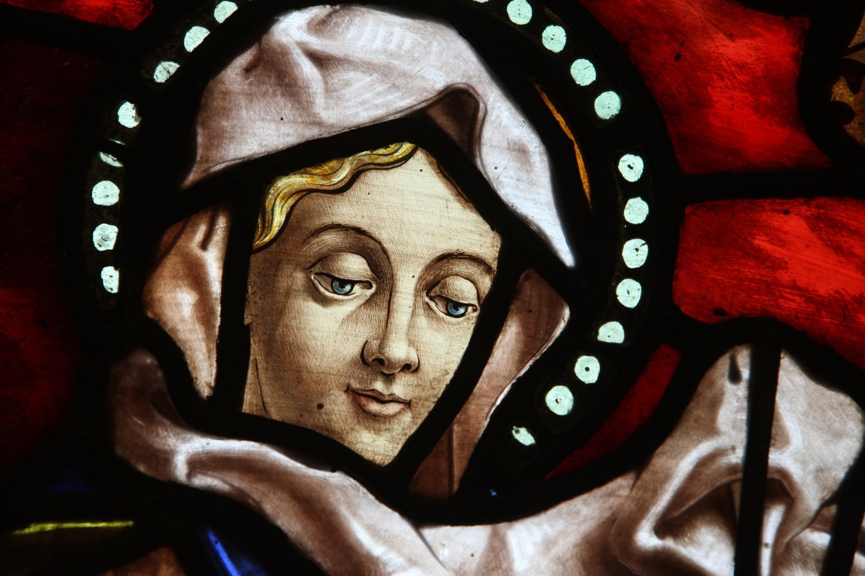 A igreja de San Jerónimo. Vidro manchado. Virgem Maria Madrid Espanha de Unbekannt