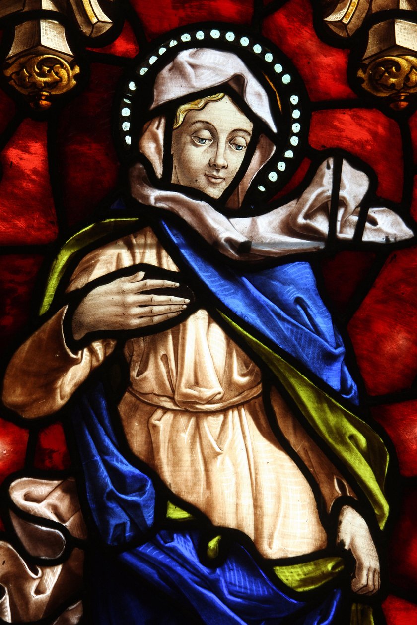 A igreja de San Jerónimo. Vidro manchado. Virgem Maria Madrid Espanha de Unbekannt