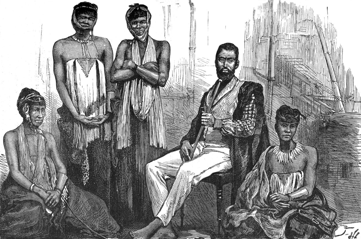 Sandilli, chefe dos Gaikas e suas esposas, c1880 de Unbekannt