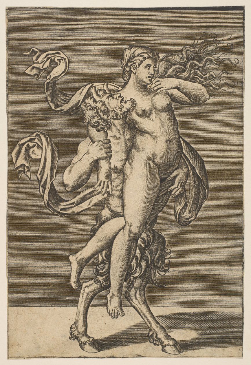 Sátiro carregando uma ninfa restringindo seu braço direito, ca. 1515-1600. de Unbekannt