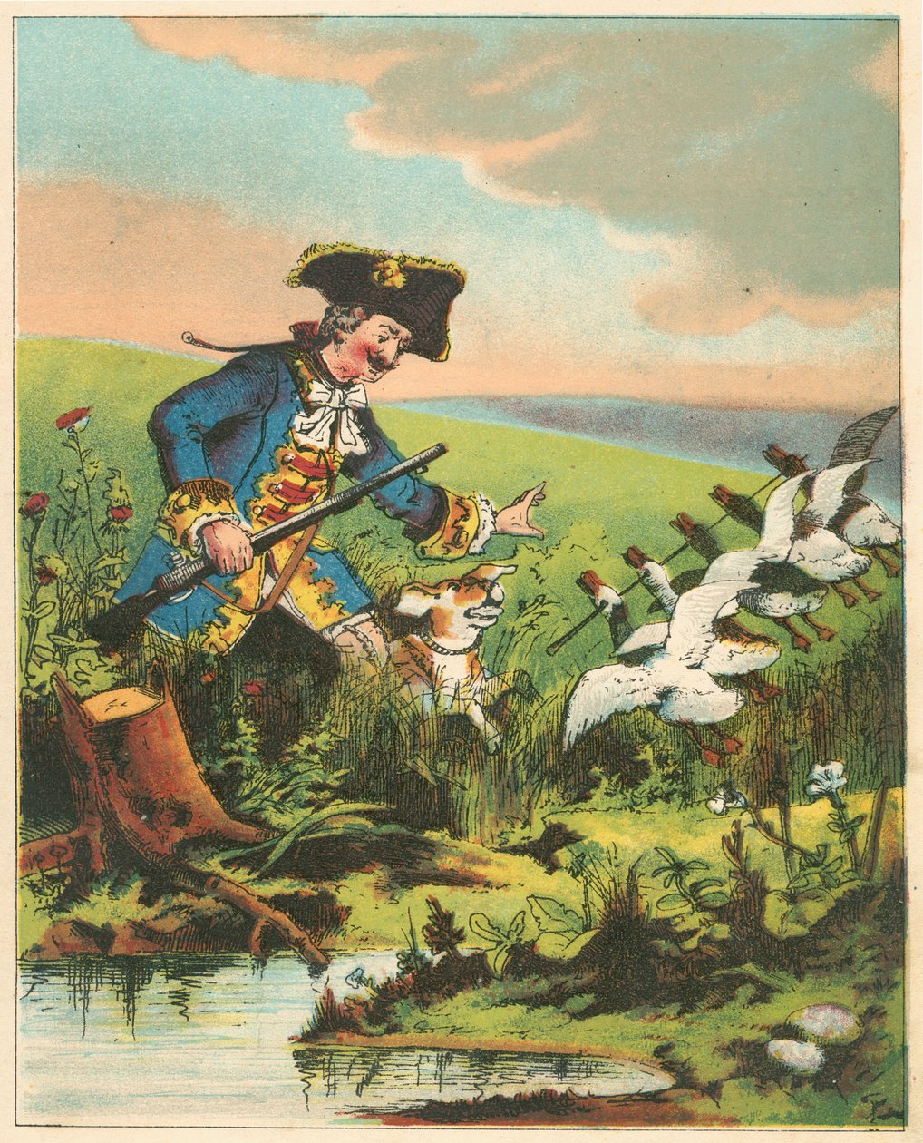 Cena das Aventuras do Barão Munchausen, de Rudolph Erich Raspe, c1850 de Unbekannt