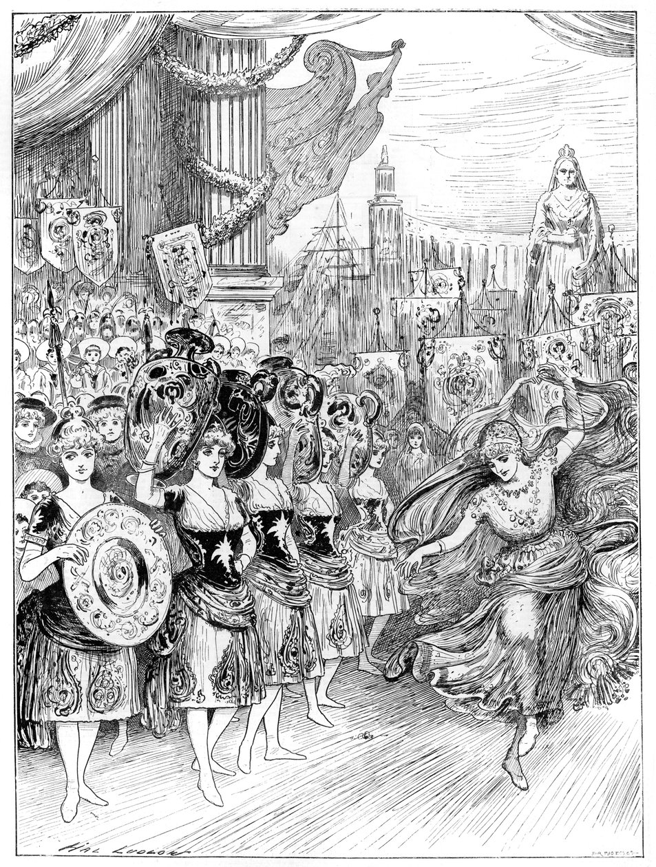 Cena da pantomima Os quarenta ladrões no teatro Dury Lane, Londres, 1887 de Unbekannt