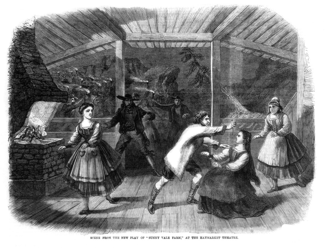 Cena da peça Sunny Vale Farm, apresentada no Haymarket Theatre, Londres, 1864 de Unbekannt
