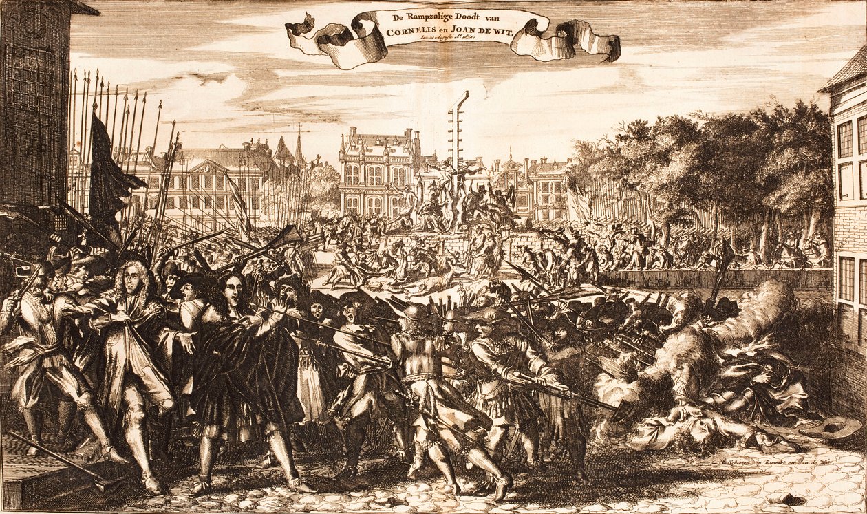 Cena da multidão assassinando Cornelis e Johan de Witt, Haia, 20 de agosto de 1672, 1675. de Unbekannt