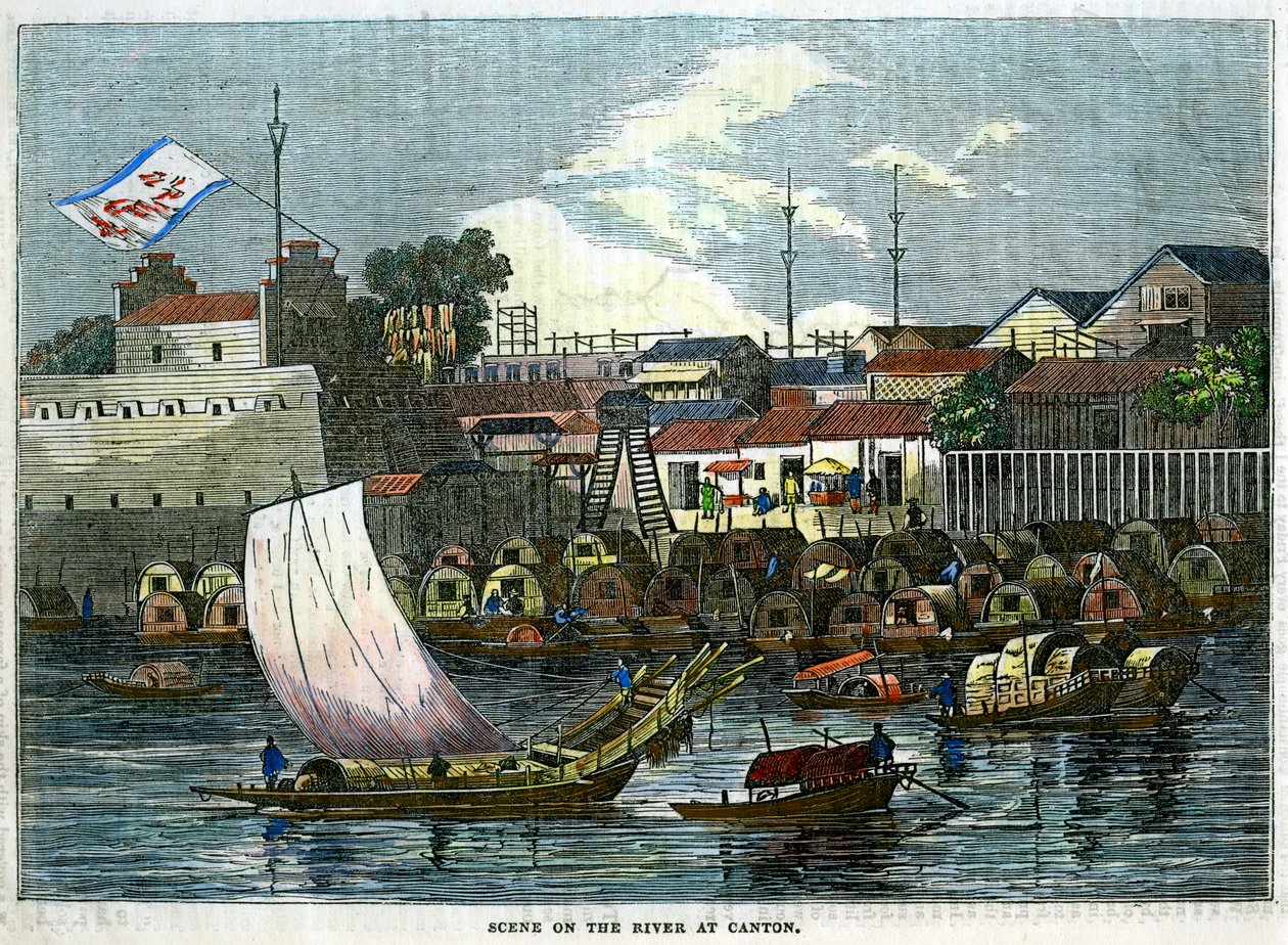 Cena no rio em Canton, China, c1840 de Unbekannt